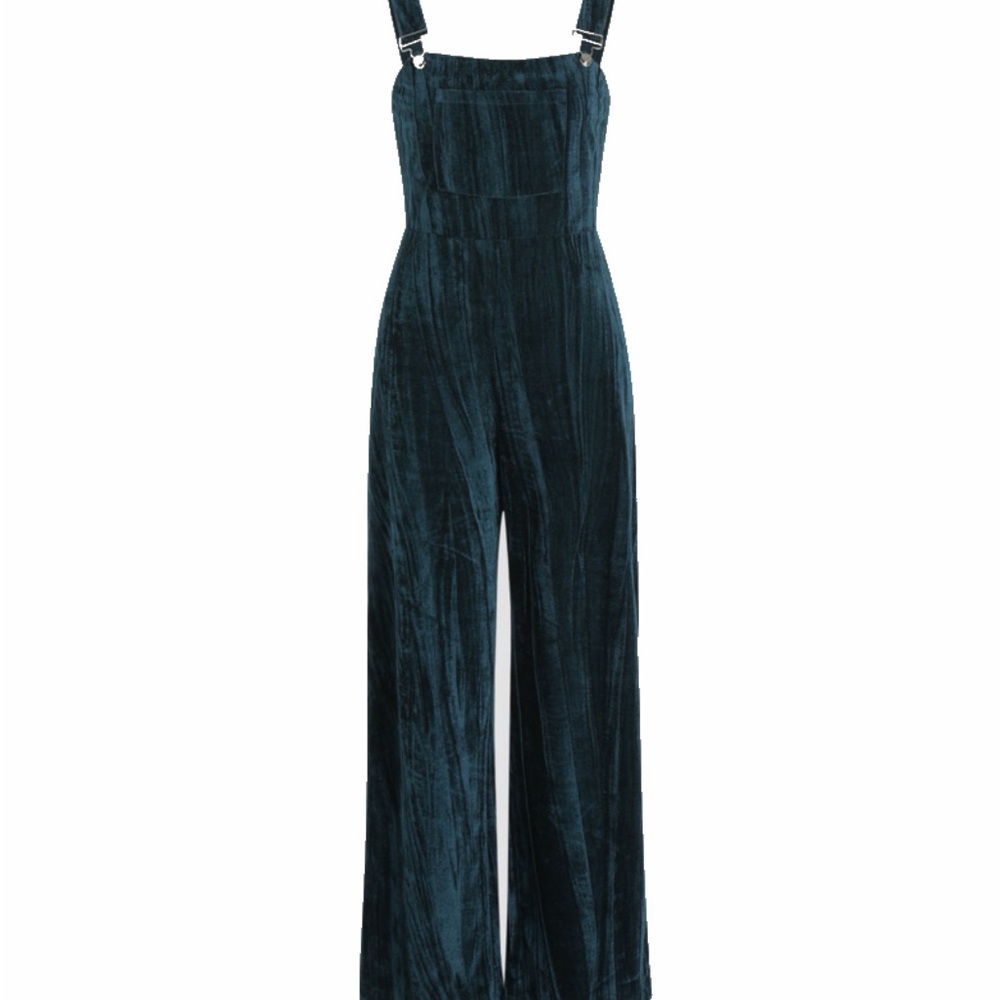 Cider Dark Teal Velvet Jumpsuit